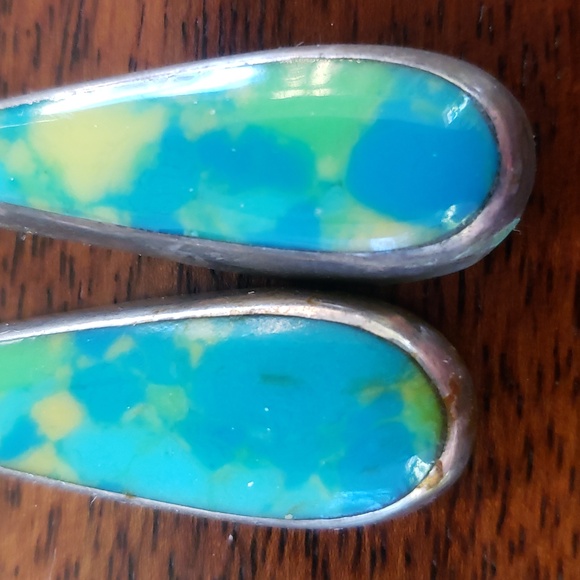 VINTAGE Sterling Silver Enamel Teardrop Earrings • Modernist Dangle - Picture 8 of 11